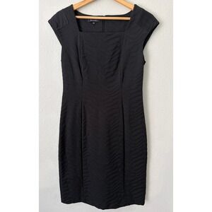 Lafayette 148 Women Textured Jacquard Cap Sleeve Sheath Dress 12 Black LBD